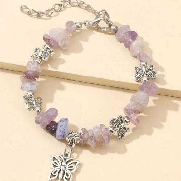 bella boutique spot Jewelry - Amethyst stones bracelet with butterfly charms